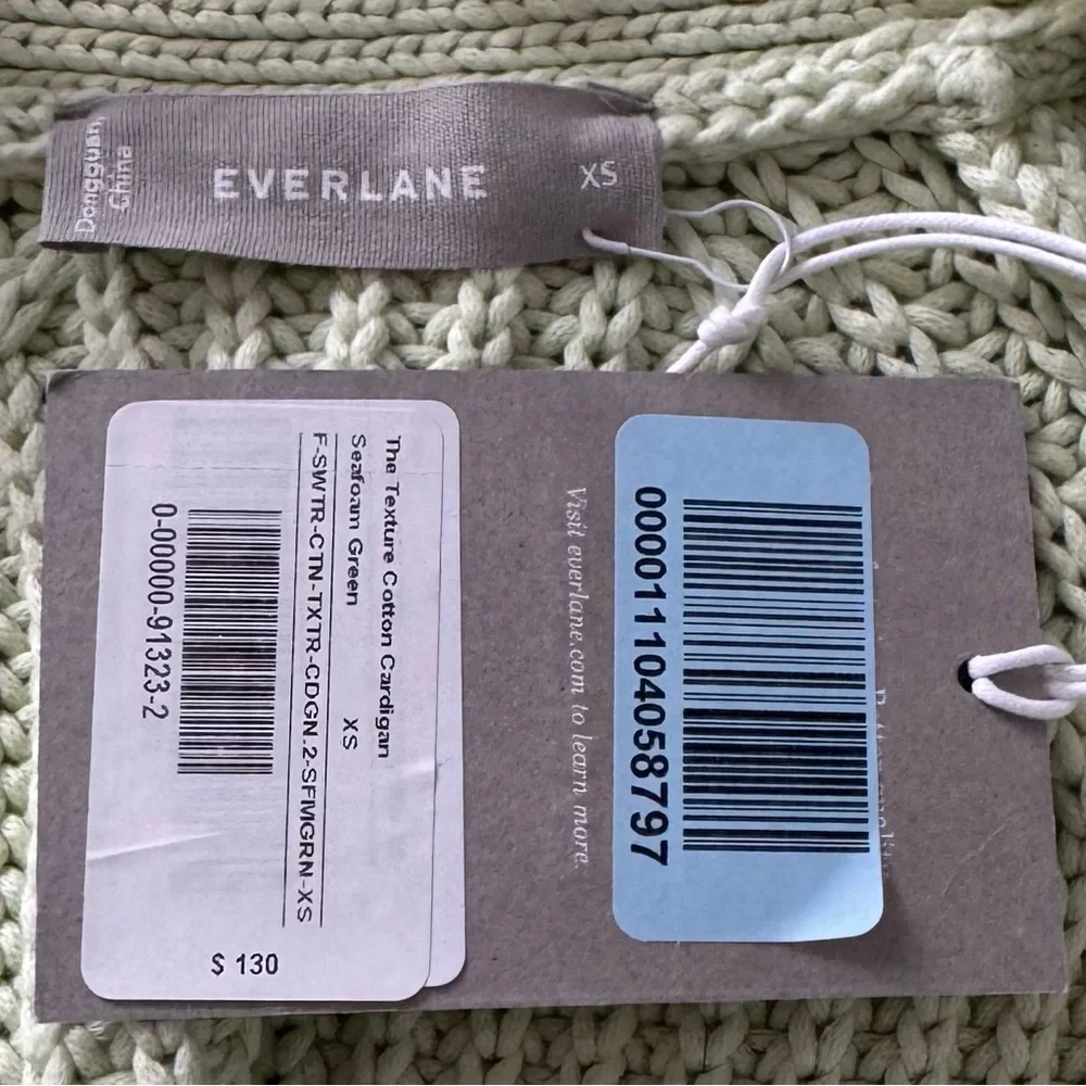 Everlane The Texture Cotton Cardigan Sweater in Seafoam Green - Picture 6 of 7